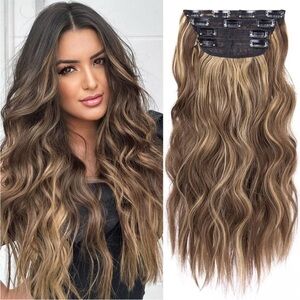 New 4PCS Clip-in Hair Extensions Honey Blonde & Light Brown 20" Wavy NEW